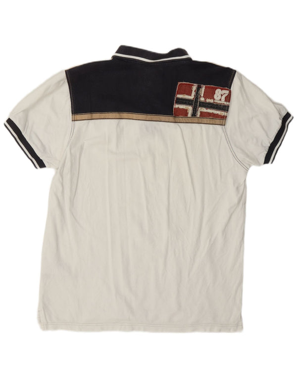 Camisa polo masculina de rugby com gráfico geográfico Napapijri XL branco colorblock