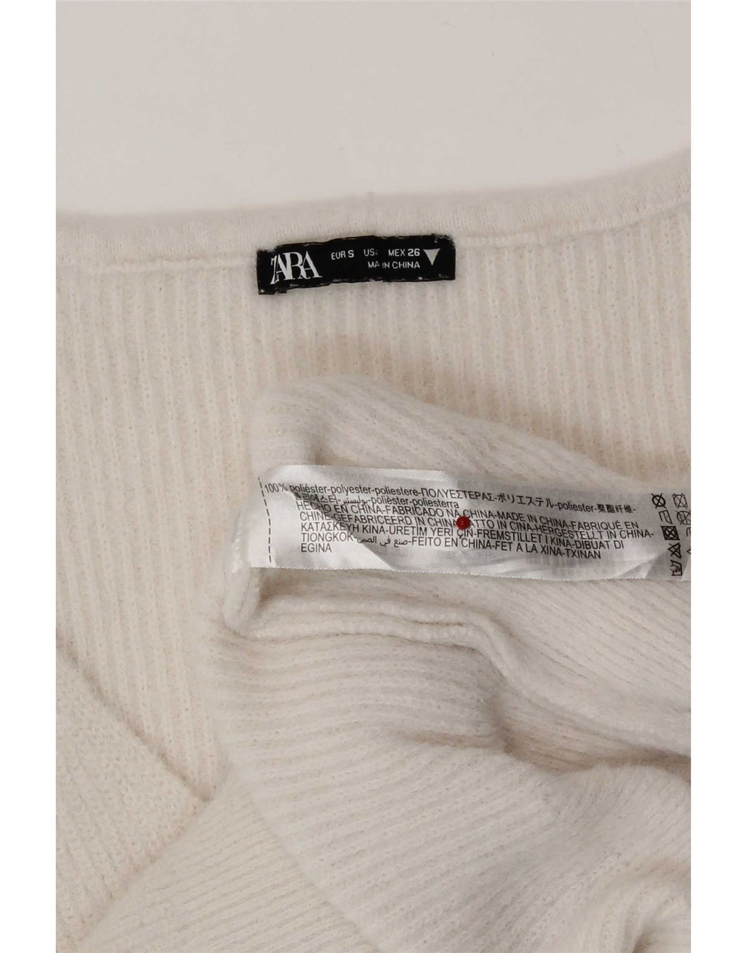 Suéter feminino Zara com decote em V UK 10 pequeno poliéster branco