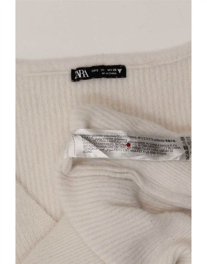 Suéter feminino Zara com decote em V UK 10 pequeno poliéster branco