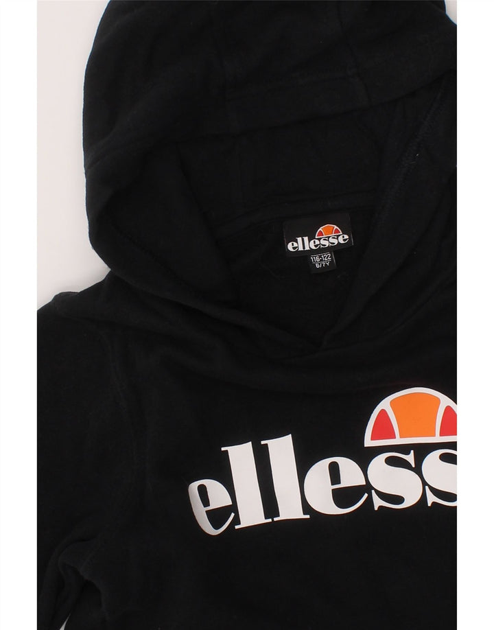 ELLESSE Girls Graphic Hoodie Jumper 6-7 Years Black Cotton Vintage Ellesse and Second-Hand Ellesse from Messina Hembry 