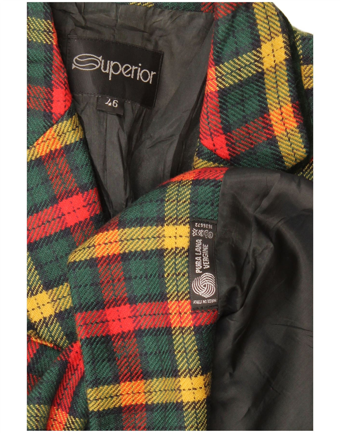 Revestimento do blazer do botão das mulheres superiores 3 ele 46 grandes lãs verdes do Virgin da verificação