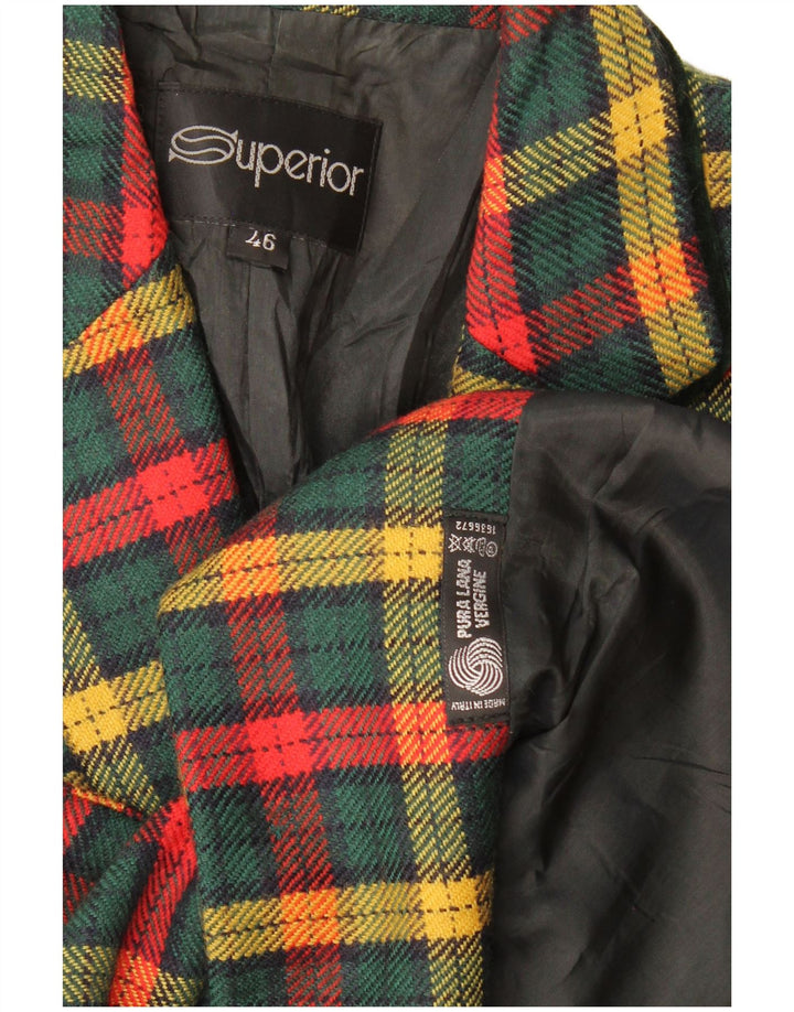 Revestimento do blazer do botão das mulheres superiores 3 ele 46 grandes lãs verdes do Virgin da verificação