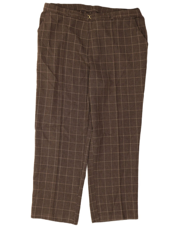 Calça casual feminina Marks & Spencer UK 16 grande W34 L26 marrom xadrez
