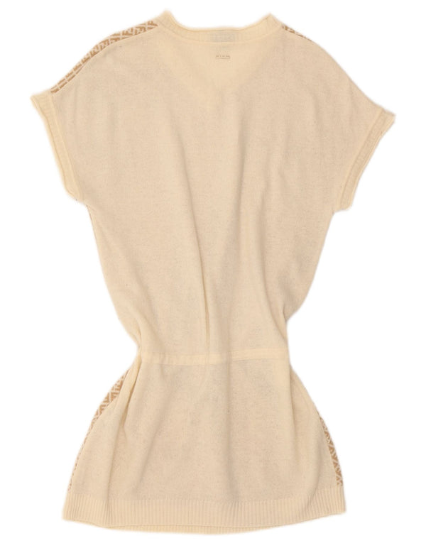 Vestido jumper de manga curta Fendi para meninas 9-10 anos bege lã geométrica