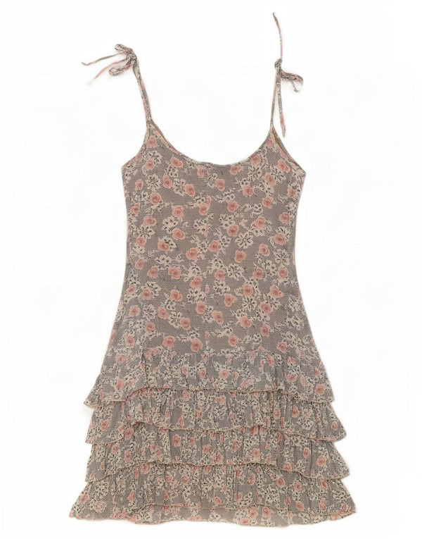 Blugirl Blumarine vestido feminino sem mangas em camadas IT 44 cinza médio floral