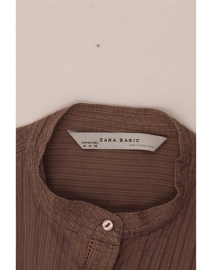 Camisa de smoking feminina Zara Reino Unido 12 listrado marrom médio