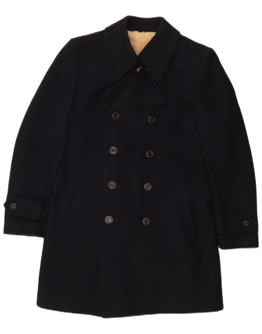 Casaco masculino vintage sherpa com peito duplo Reino Unido 36 pequeno azul marinho