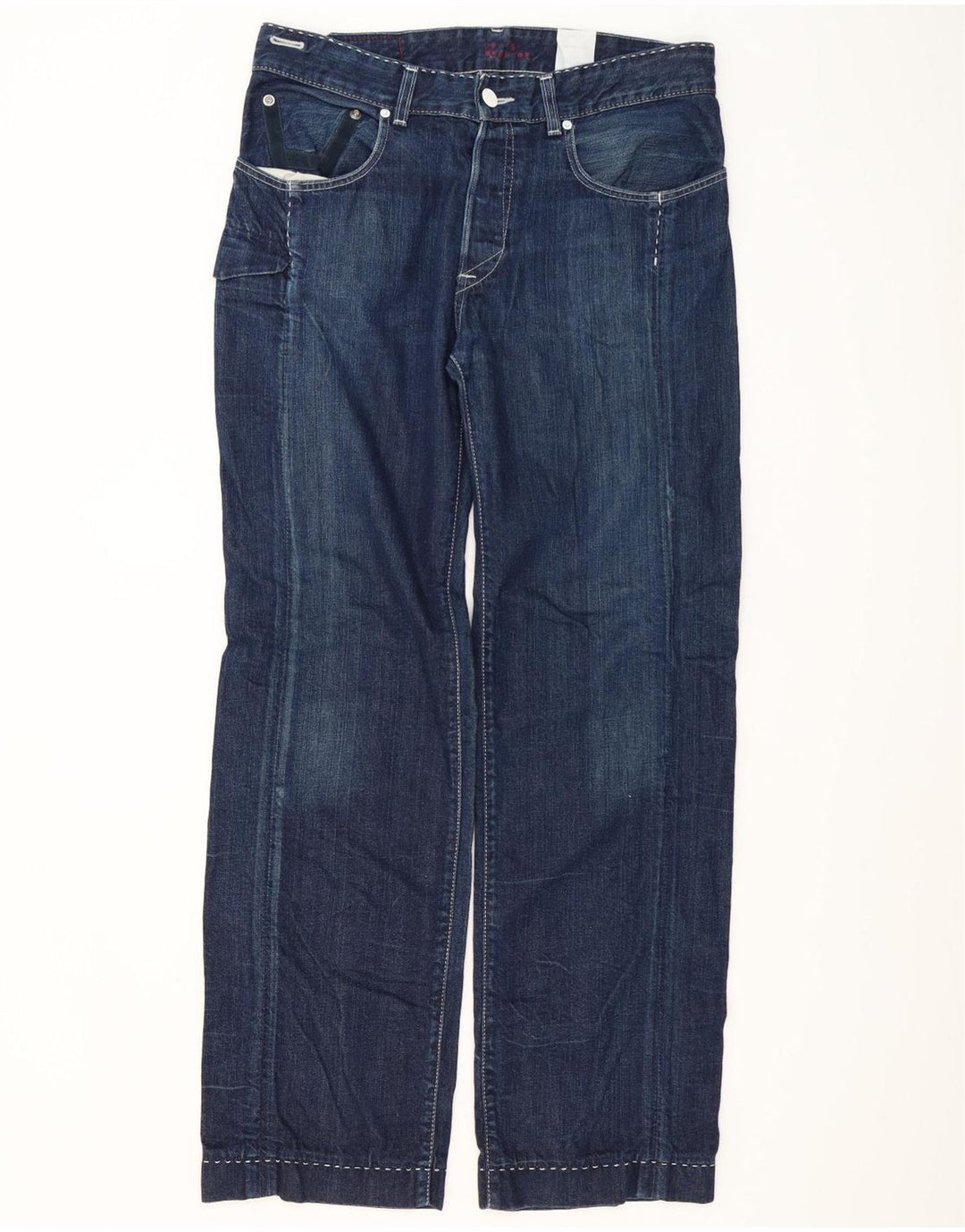 Jeans retos masculinos Levi's W34 L34 algodão azul marinho