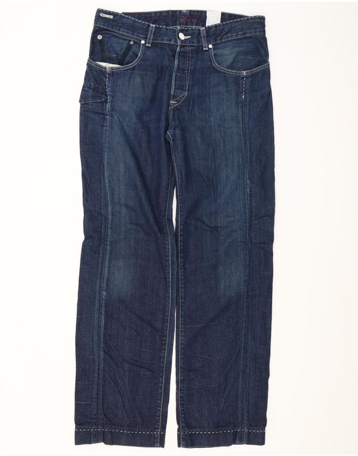 Jeans retos masculinos Levi's W34 L34 algodão azul marinho