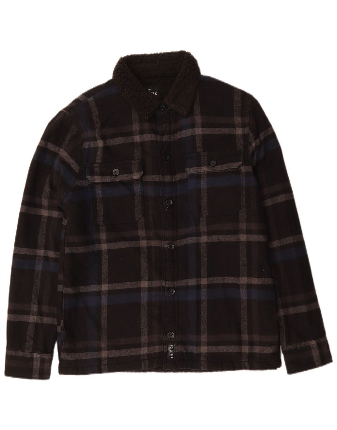 Jaqueta masculina Sherpa Hollister Reino Unido 36 pequeno algodão xadrez preto