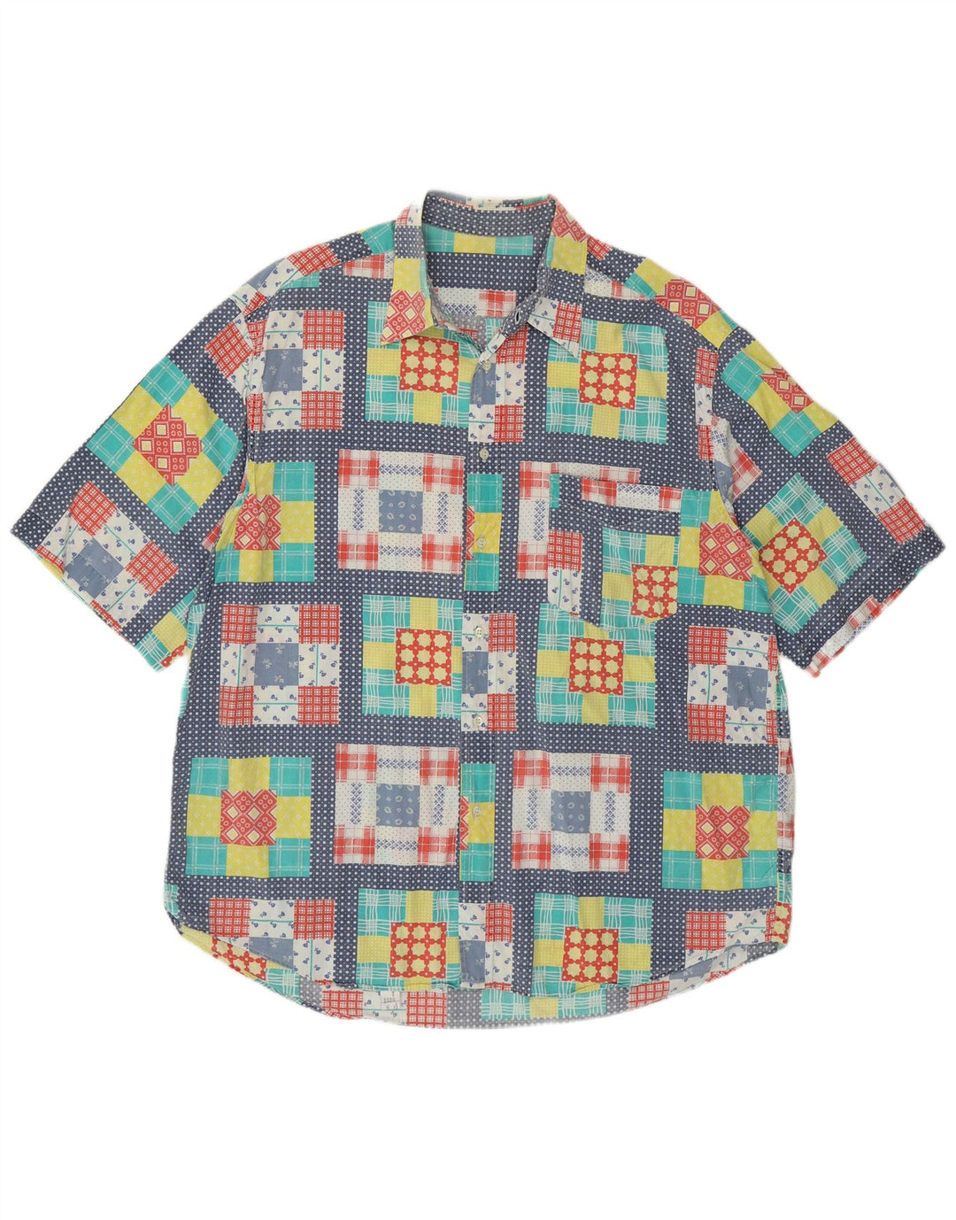 Camisa masculina VINTAGE manga curta XL patchwork multicolorido algodão