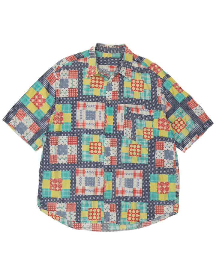 Camisa masculina VINTAGE manga curta XL patchwork multicolorido algodão