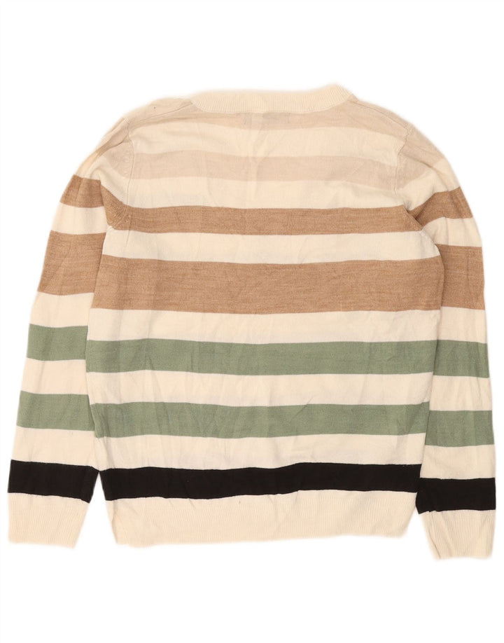Suéter masculino Marks & Spencer com decote em V pequeno listrado multicolorido