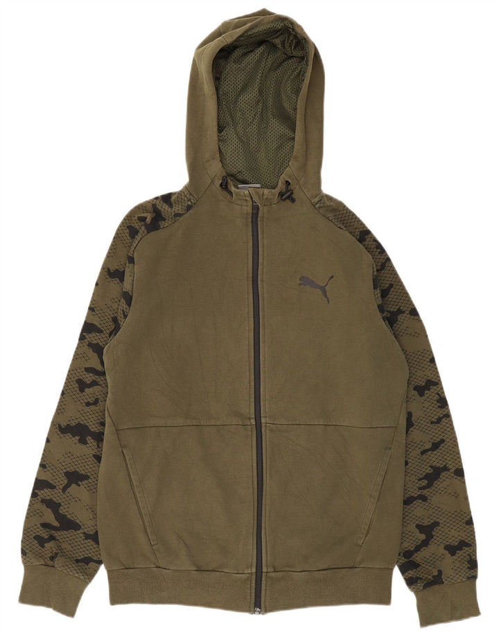 Suéter masculino PUMA com capuz e zíper pequeno camuflado cáqui