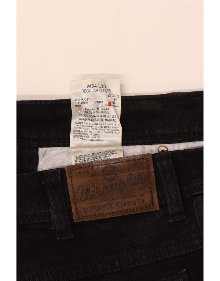 Wrangler Mens Regular Fit Straight Jeans W34 L30 Algodão Preto