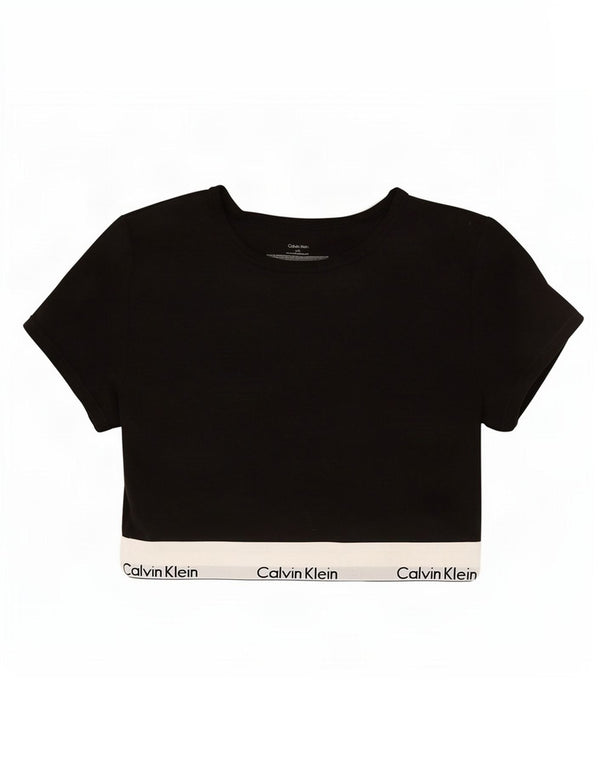 Camiseta feminina Calvin Klein Crop Graphic UK 14 grande bloco colorido preto