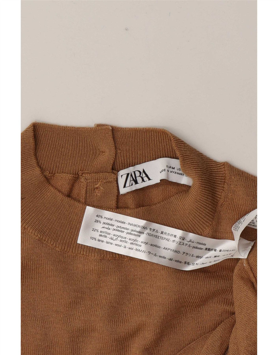 Suéter feminino Zara com gola tartaruga Reino Unido 12 médio cáqui modal