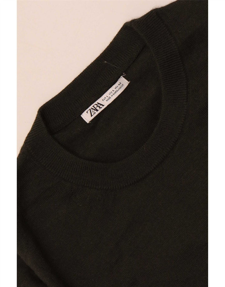 Zara Suéter masculino com gola redonda grande cáqui