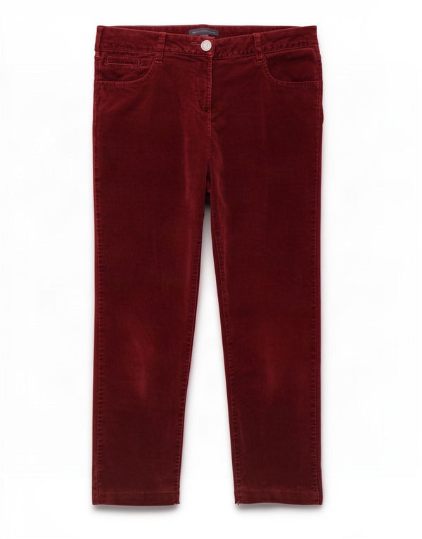 Calça feminina de veludo Marks & Spencer Reino Unido 12 médio W30 L26 Borgonha