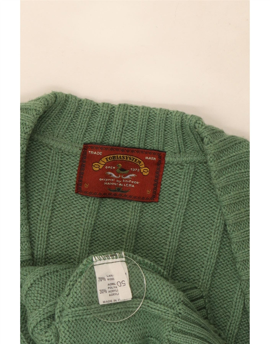 Suéter cardigã masculino VINTAGE IT 50 lã geométrica verde médio