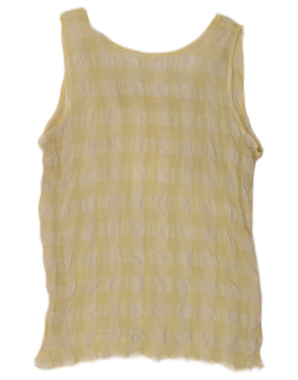 Blusa feminina vintage sem mangas UK 14 guingão amarelo médio