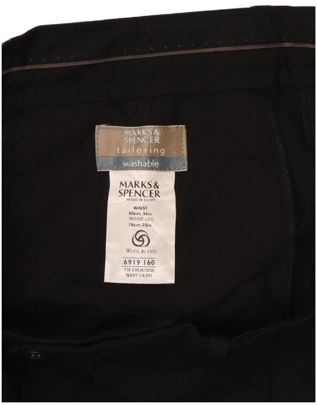 Calça masculina Marks & Spencer Pegged Suit W34 L29 Poliéster azul marinho