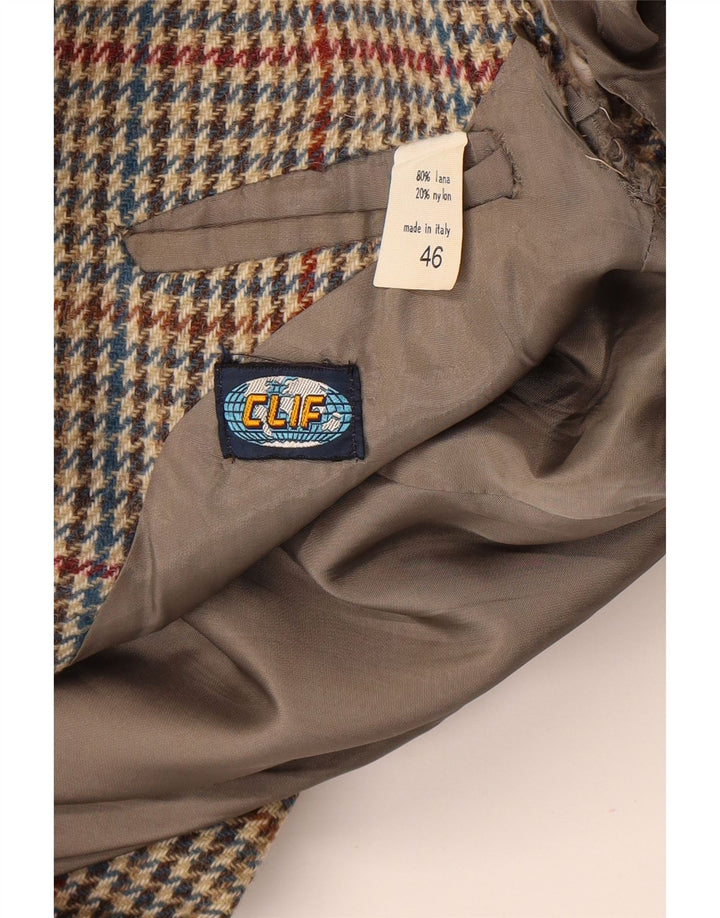Jaqueta blazer masculina vintage com 2 botões IT 46 lã houndstooth bege pequena