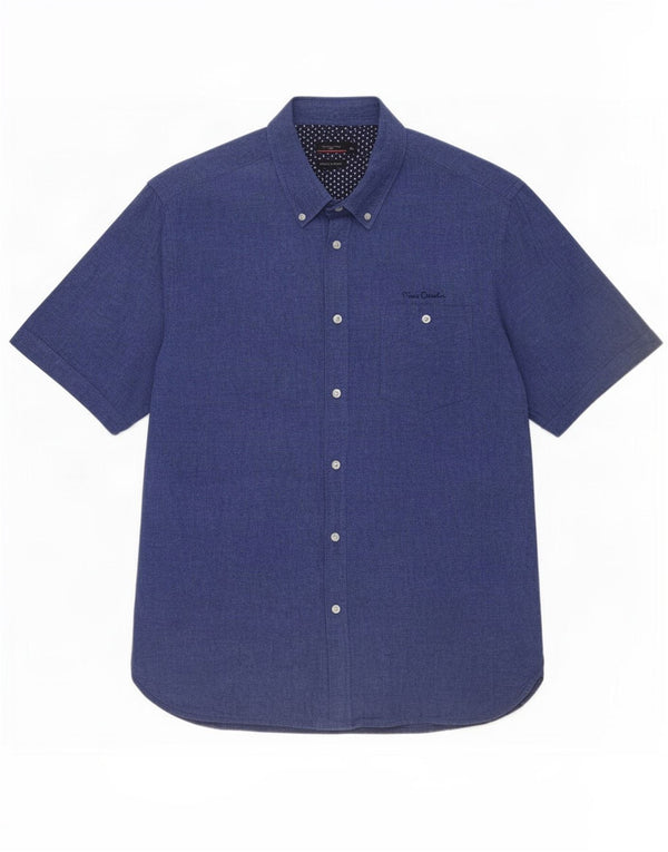 Camisa masculina Pierre Cardin manga curta regular fit XL linho azul