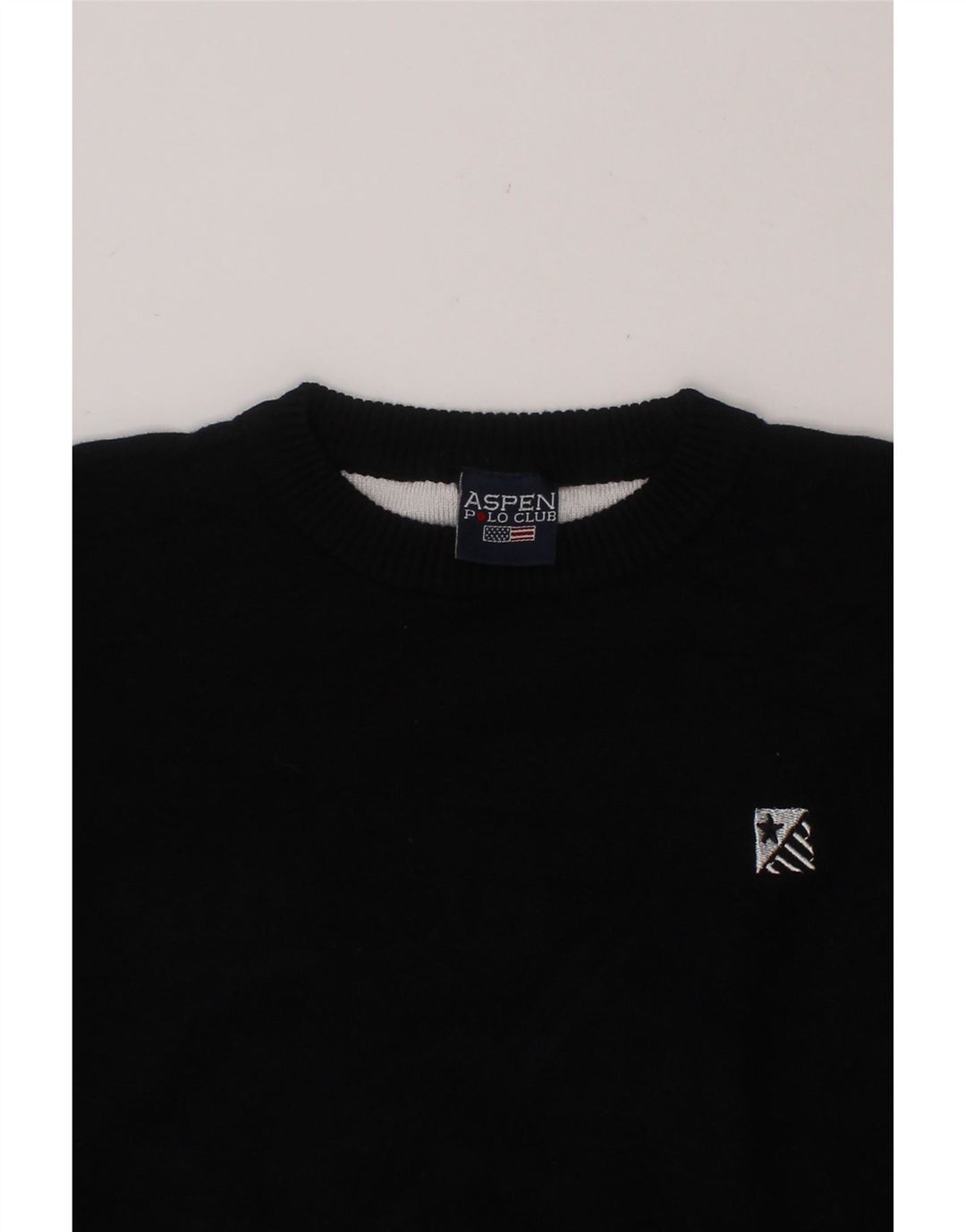 ASPEN Boys Graphic Crew Neck Jumper Sweater 7-8 Years Black Colourblock Vintage Aspen and Second-Hand Aspen from Messina Hembry 