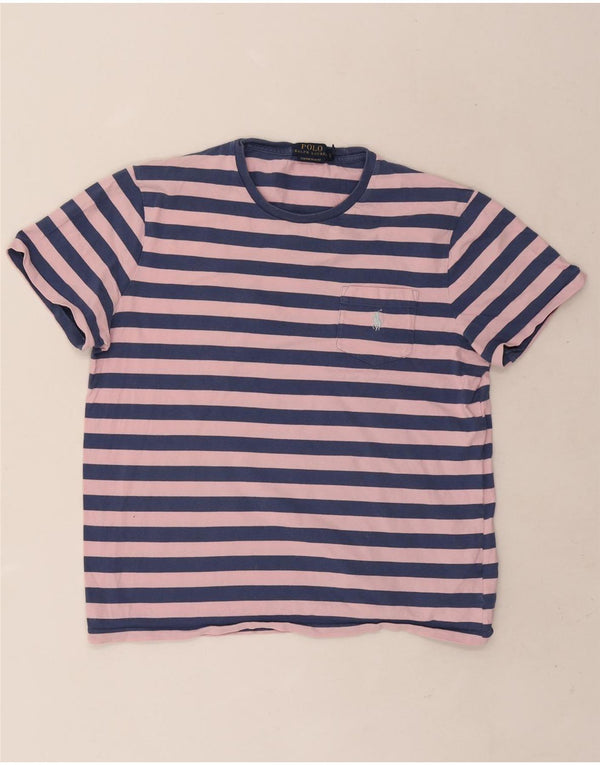 Polo Ralph Lauren Mens Camiseta Slim Fit Personalizada Top Grande Listrado Rosa