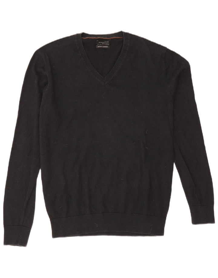 Suéter masculino Zara com decote em V grande algodão preto