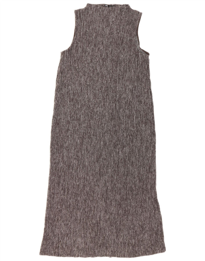 Vestido maxi feminino sem mangas Zara UK 12 poliéster cinza médio