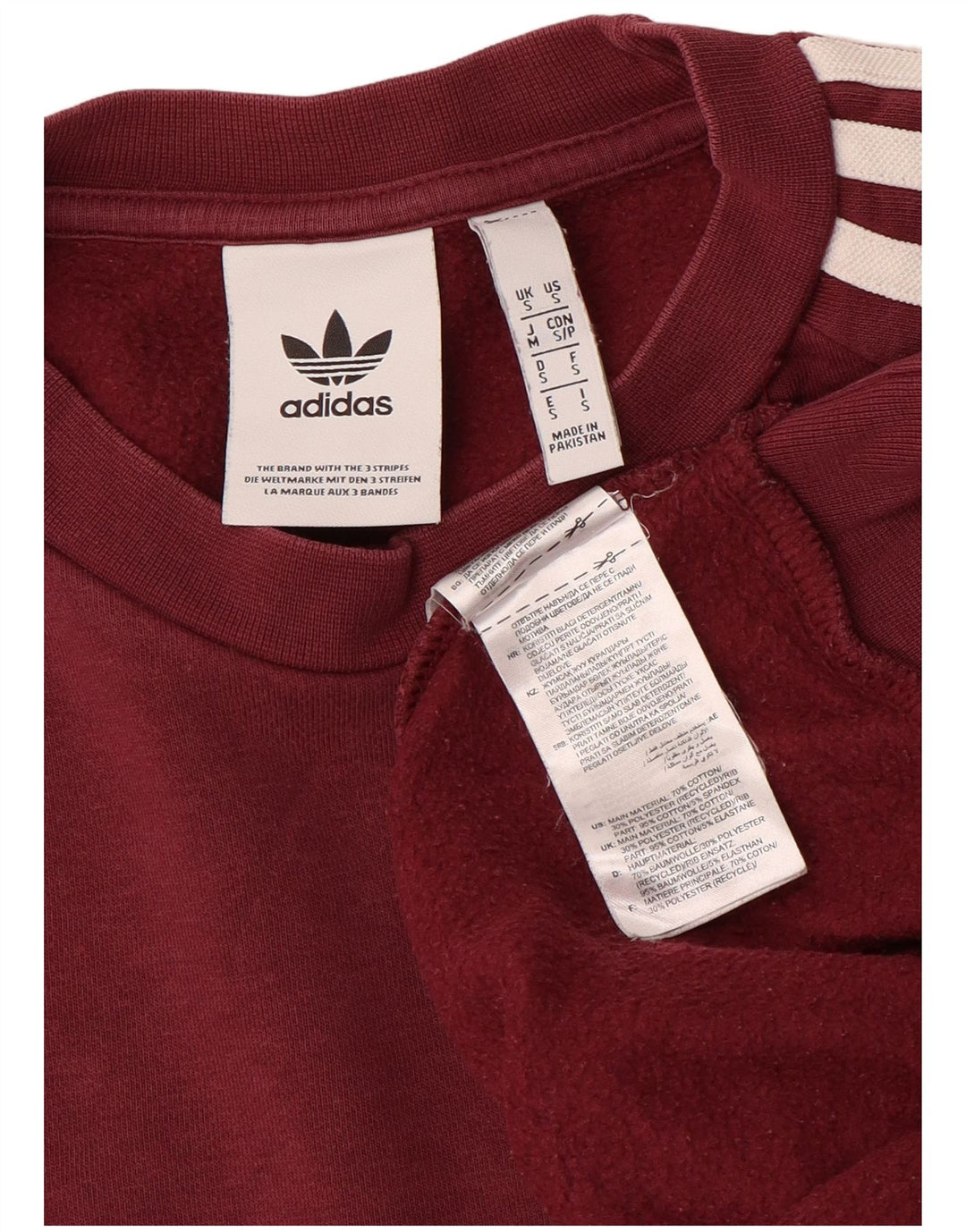 Adidas Mens Moletom Jumper Pequeno Algodão Borgonha