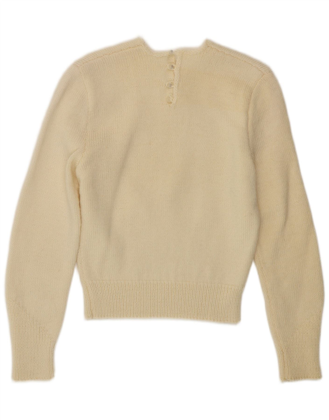 Suéter feminino VINTAGE com gola redonda UK 10 pequeno off white