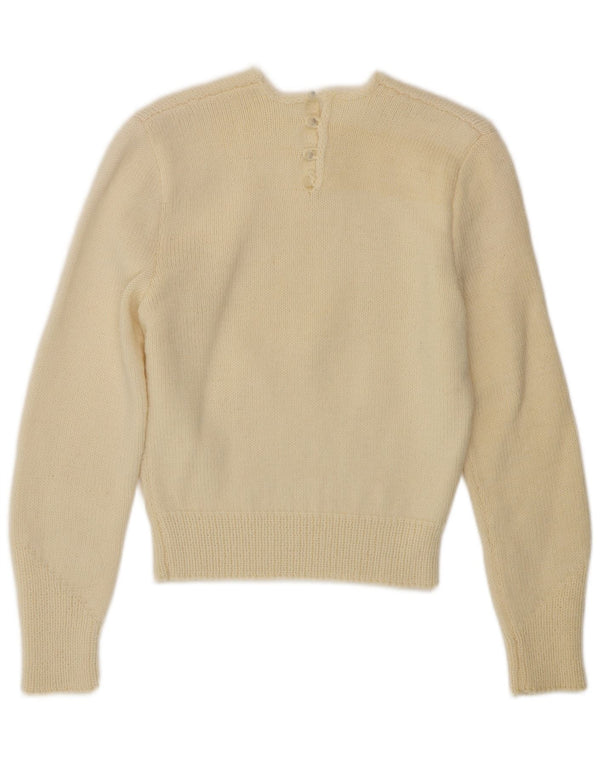 Suéter feminino VINTAGE com gola redonda UK 10 pequeno off white