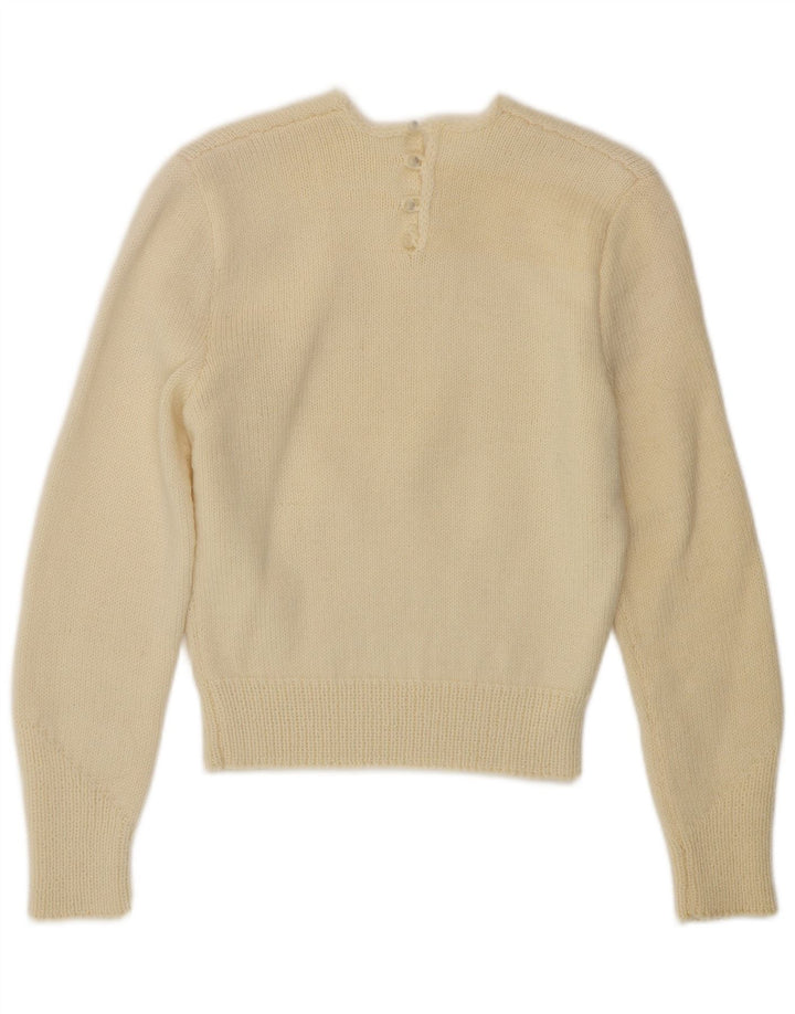 Suéter feminino VINTAGE com gola redonda UK 10 pequeno off white