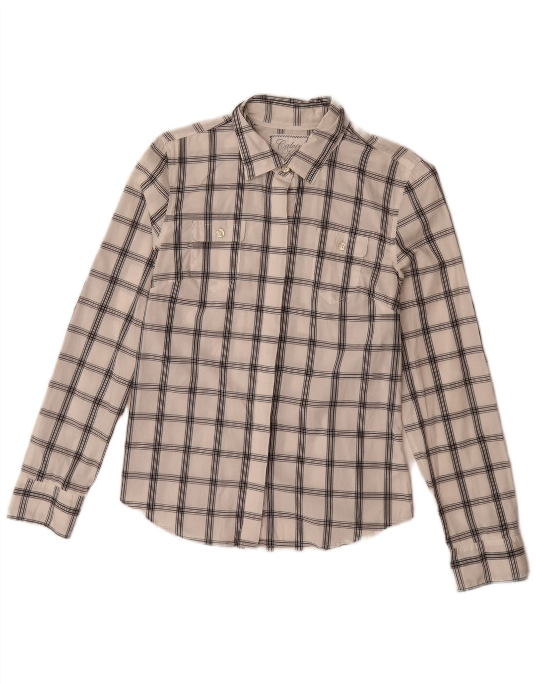 Camisa Calvin Klein Feminina UK 10 Pequeno Algodão Xadrez Branco