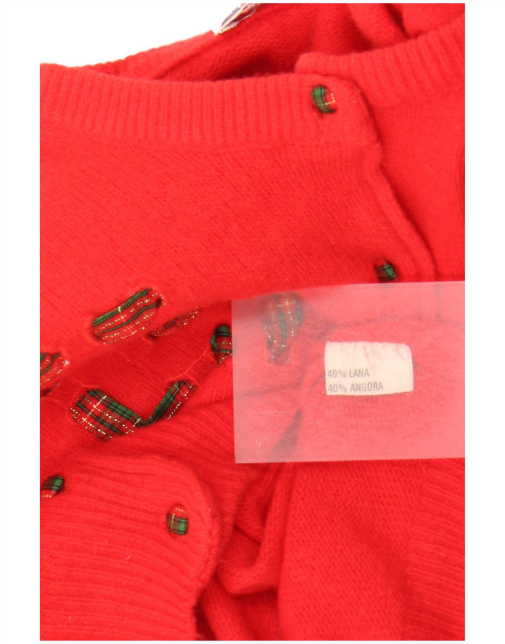 Suéter cardigã feminino vintage Reino Unido 14 lã vermelha média