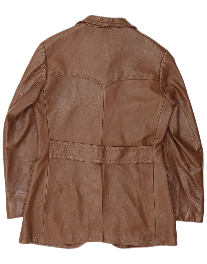 Jaqueta blazer masculina vintage de couro com 3 botões UE 50 grande camurça marrom