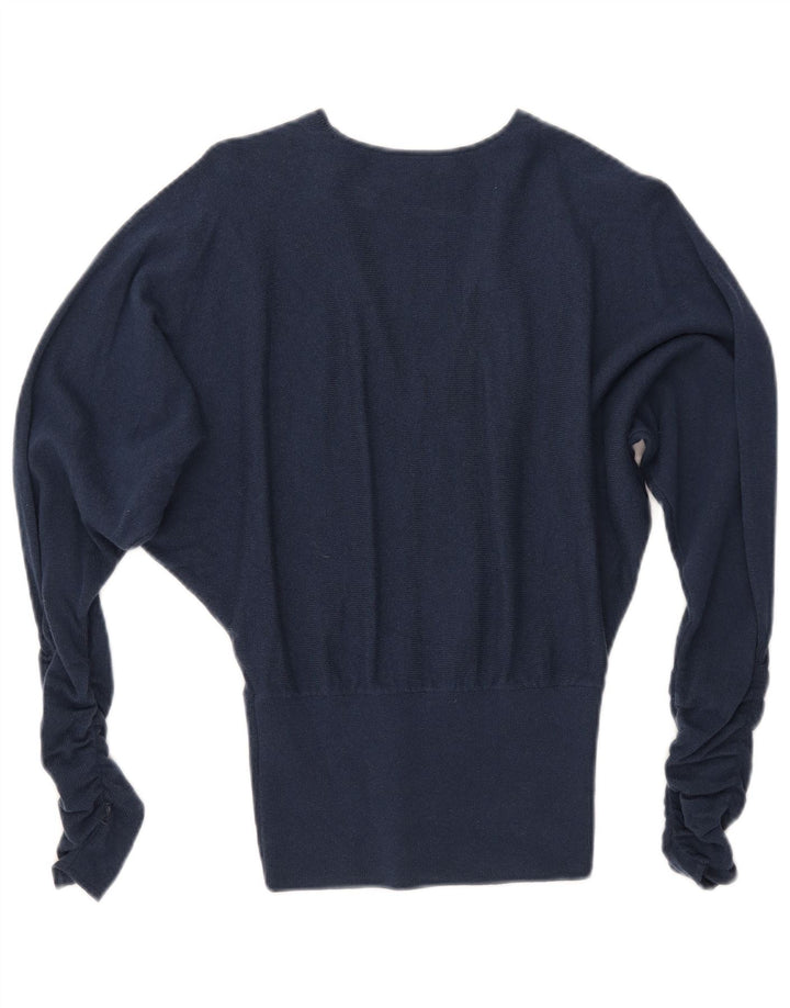 Suéter feminino REISS Batwing com decote em V Reino Unido 6 XS azul marinho lã