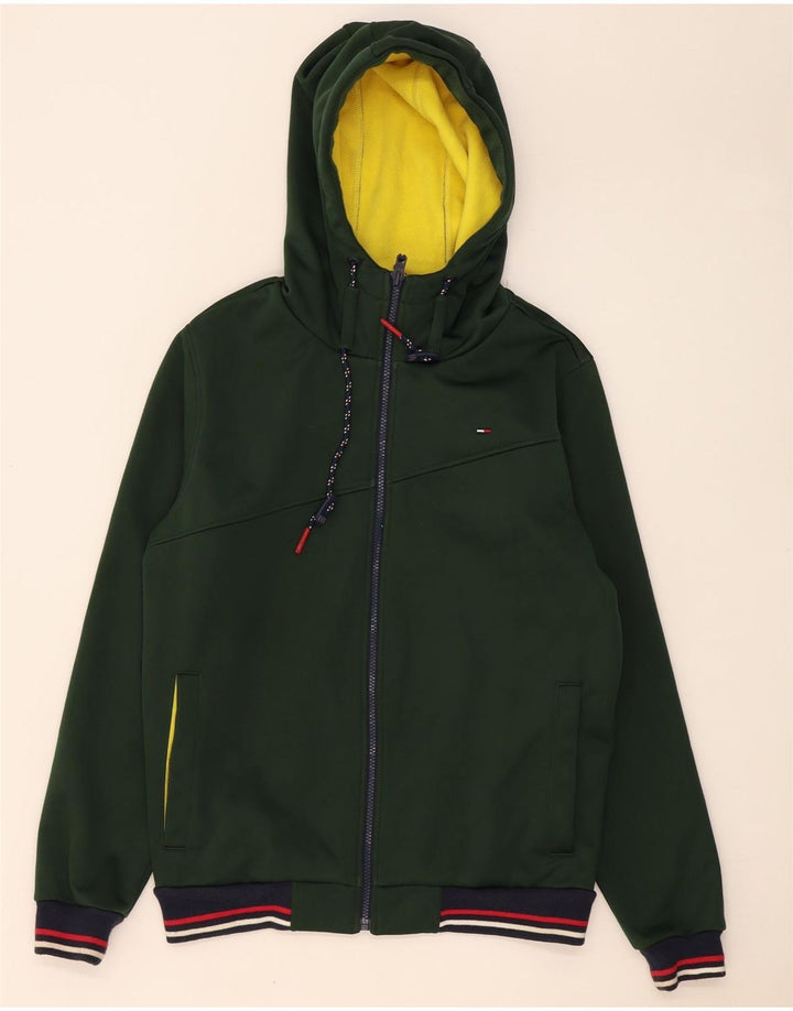 Tommy Hilfiger Suéter masculino com capuz e zíper verde médio poliéster