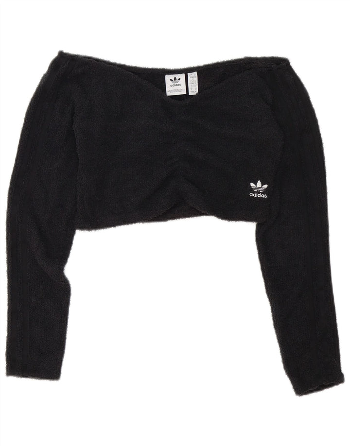 Adidas Womens Crop Fleece Off Shoulder Top Reino Unido 12 Médio Preto Poliéster