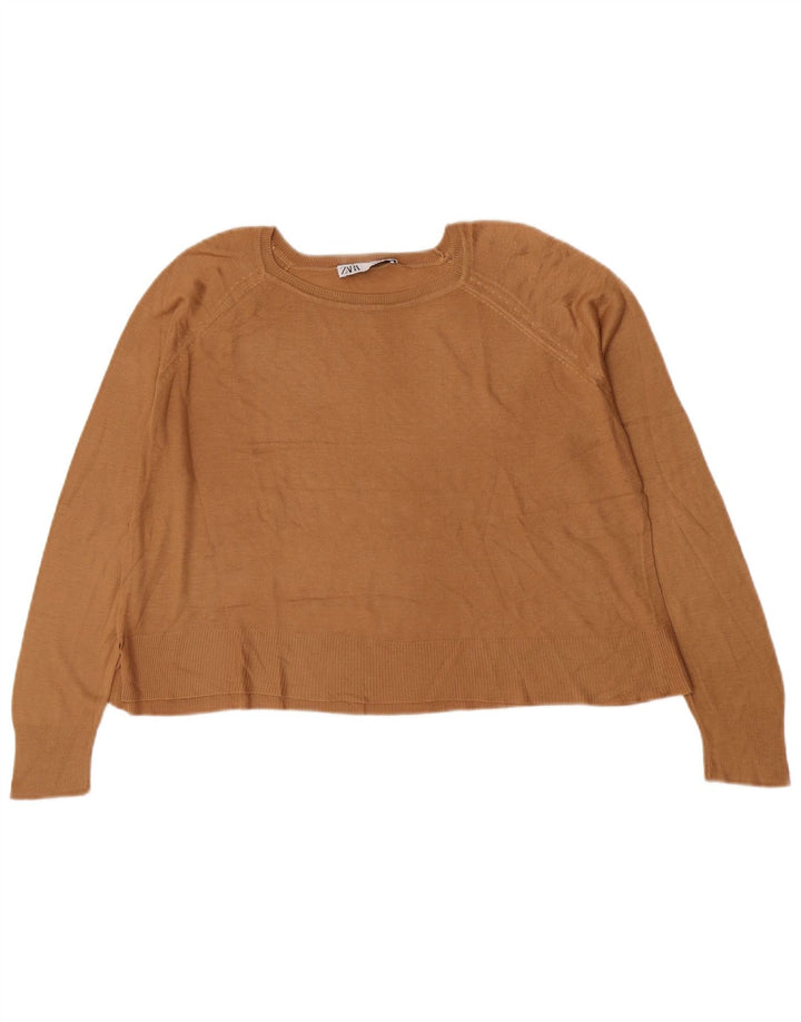 Zara Suéter feminino oversized com gola canoa Reino Unido 10 pequeno marrom