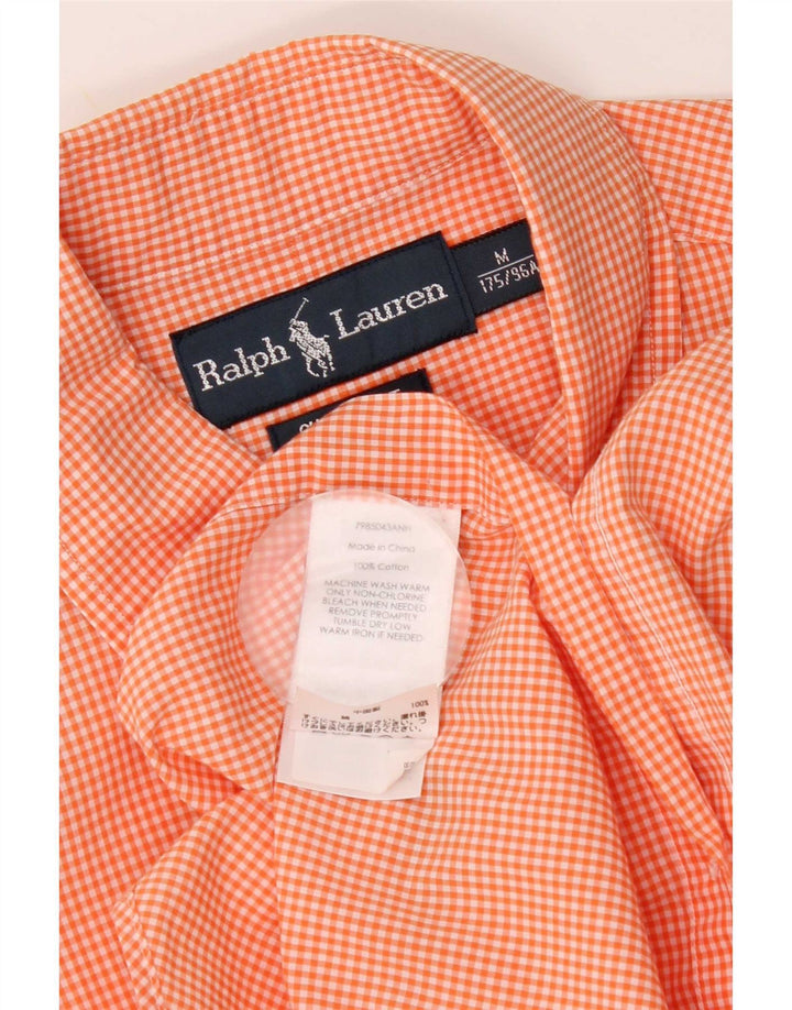 Camisa masculina Ralph Lauren de manga curta com ajuste personalizado médio laranja guingão