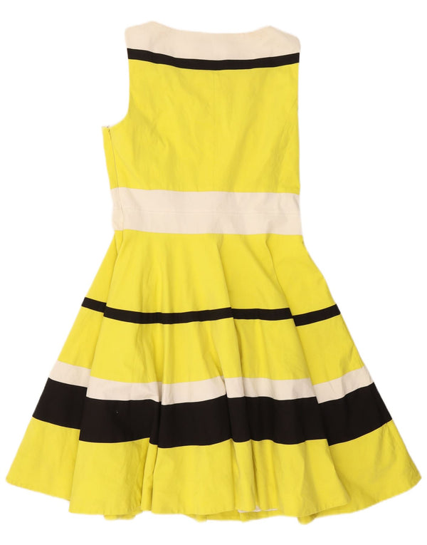 Vestido feminino Karen Millen sem mangas com listras amarelas UK 14