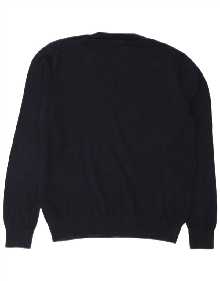 Suéter masculino MARKS & SPENCER com decote em V grande algodão azul marinho