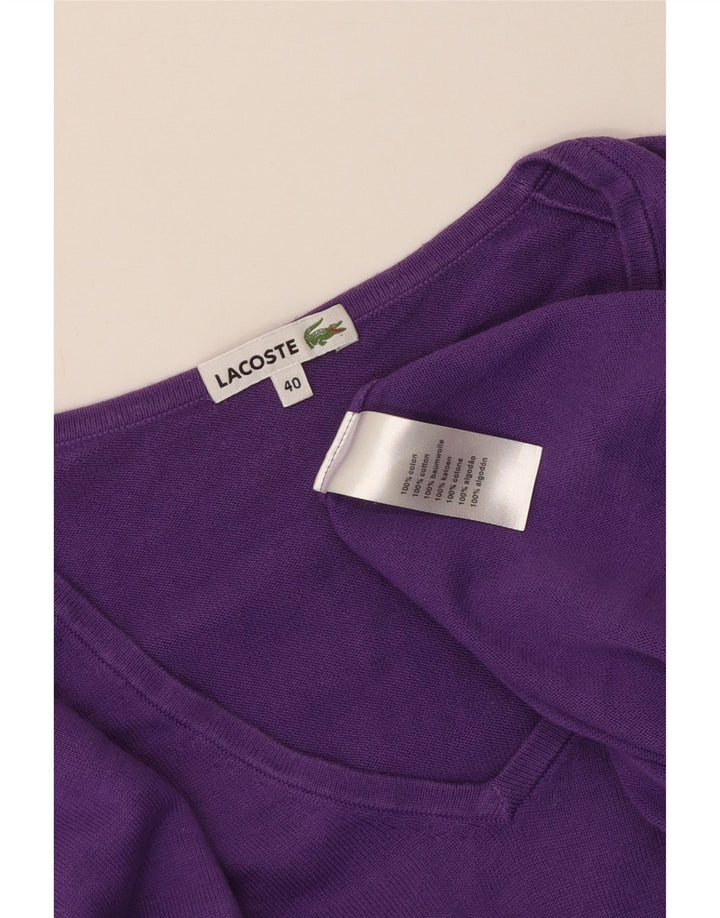 Suéter feminino Lacoste com decote em V tamanho 40 algodão roxo médio