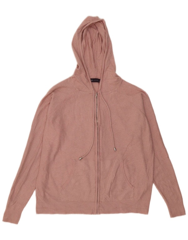 Suéter feminino Marks & Spencer com capuz e zíper Reino Unido 14 viscose rosa médio