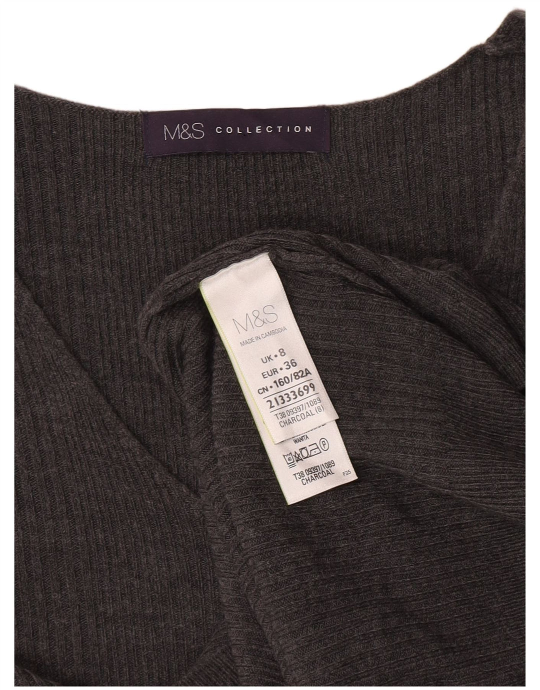 Suéter feminino Marks & Spencer com decote em V Reino Unido 8 pequeno cinza acrílico
