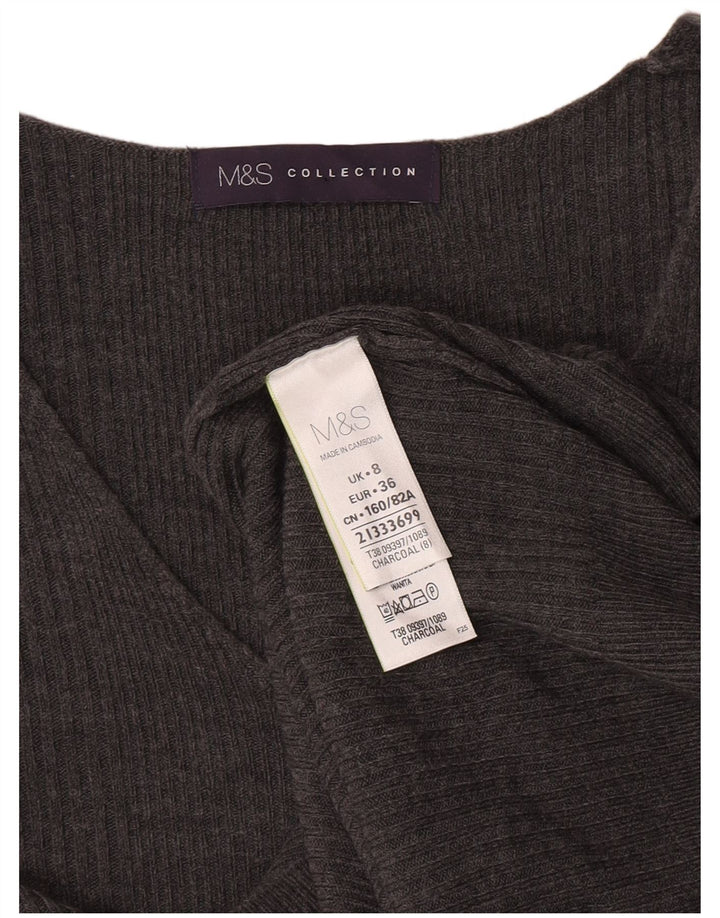 Suéter feminino Marks & Spencer com decote em V Reino Unido 8 pequeno cinza acrílico